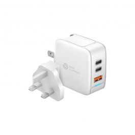 BAZIC GoPort GAN65, DUAL PD/PPS USB-C + QC USB-A PORT ( US+UK Plug ) – White