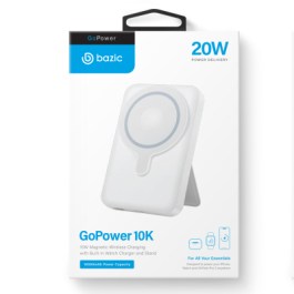 Bazic GoPower 10K MagSafe Compatible Power Bank with Built-In Apple Watch Charger – White