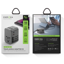 Energea Travelworld Adapter 35, USB-A 3Port,USB-C 2Port Total 35.5w – Gunmetal