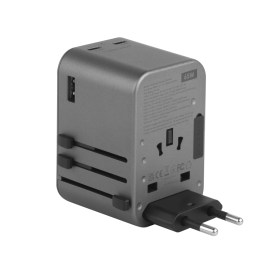 Energea Travelworld Adapter GAN65 USB-A 1Port,USB-C 2Port Total 65w – Gunmetal