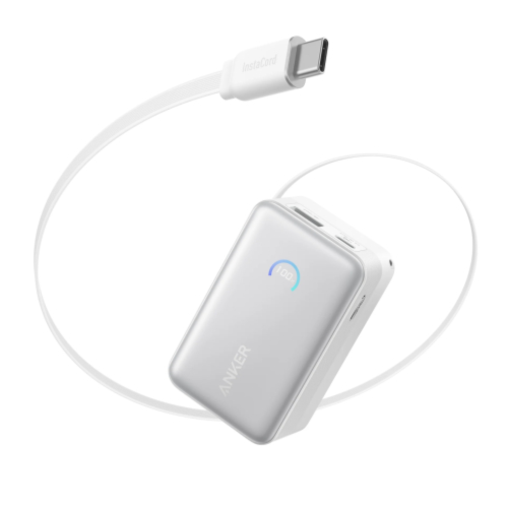 Anker Nano Power Bank ( 10K, 45W, Built-In Retractable USB-C Cable ) - White