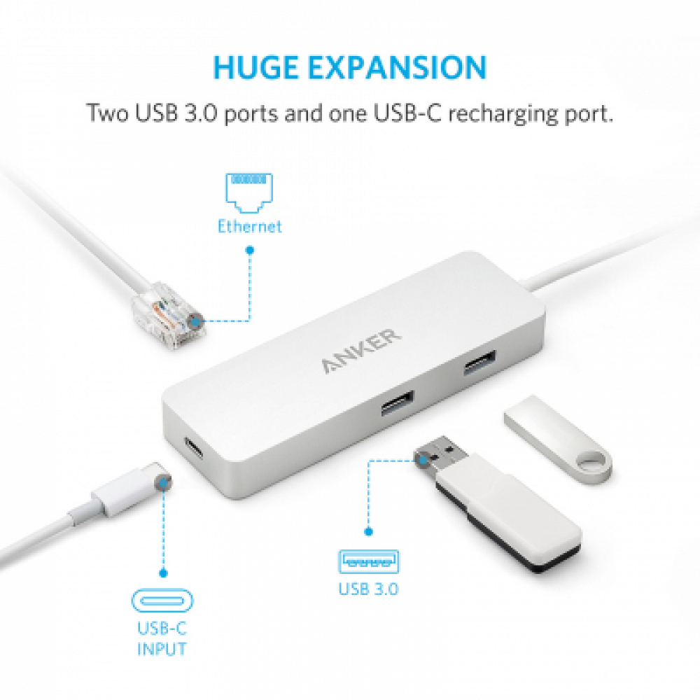Premium USBC Hub with Ethernet and Power Delivery UN Silver Offline Packaging V2