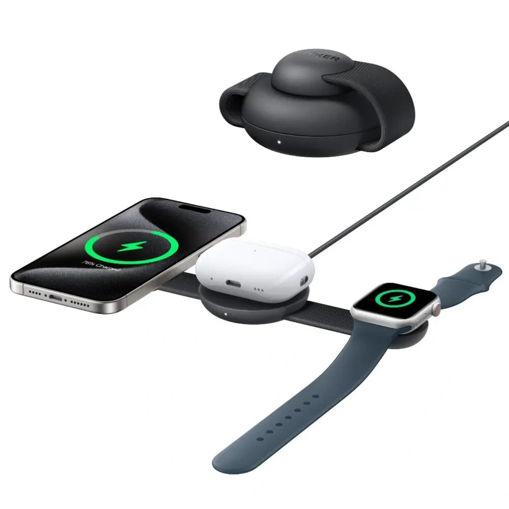 Anker MagGo Wireless Charger Station 3-in-1 Foldable Pad with Adapter and Cable