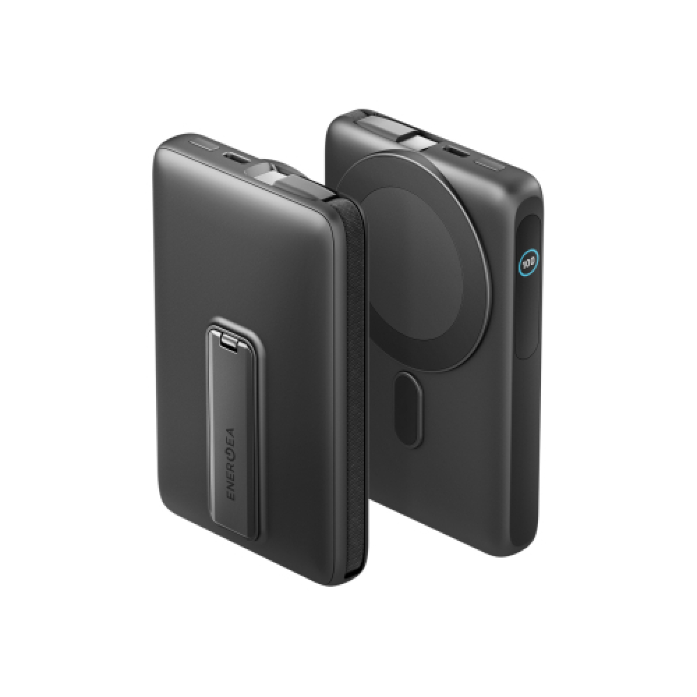 Energea MagPac Ultra 10K Qi2 25w Power Bank with Built-in Cable and Stand PD35W - Gunmetal