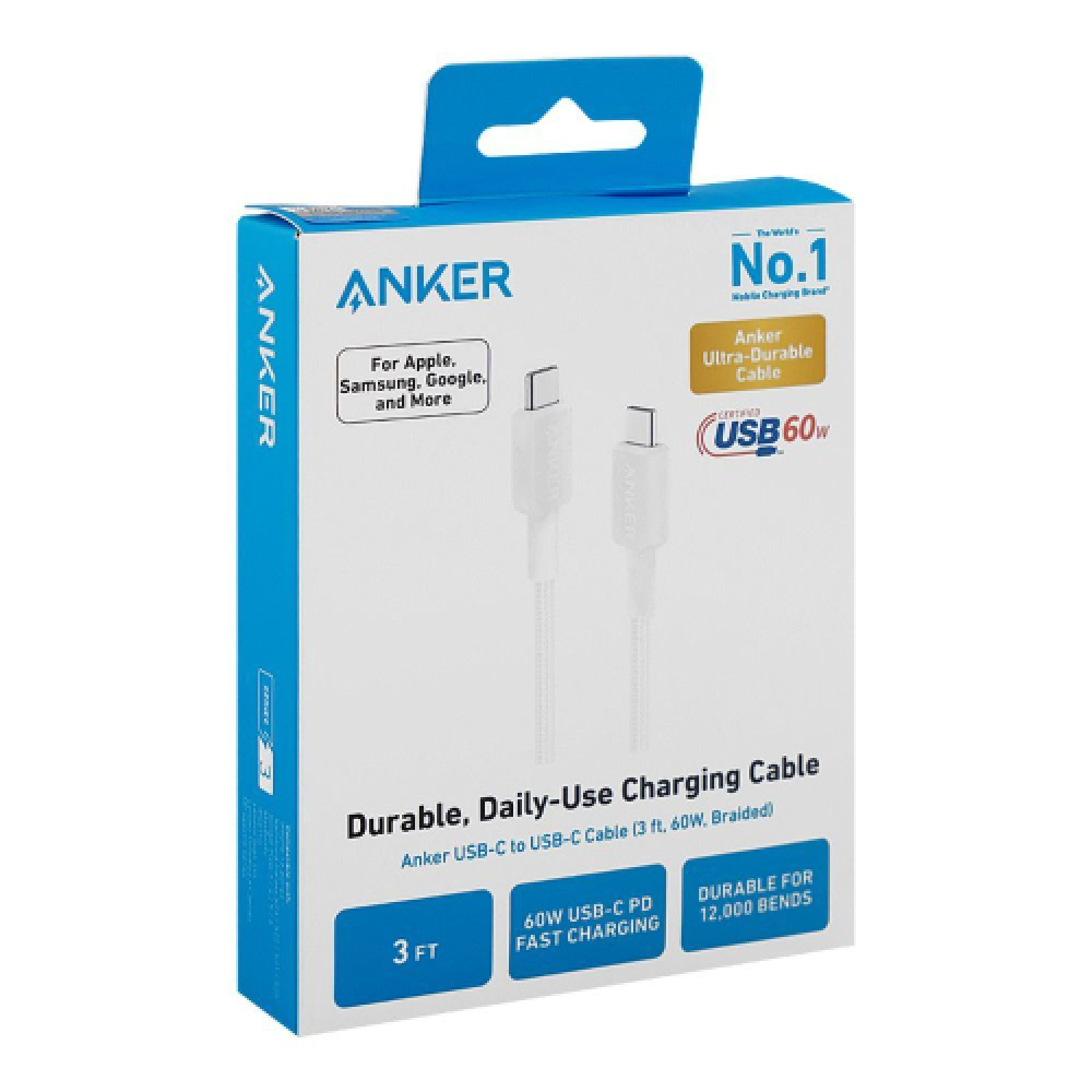 Anker 322 USB-C to USB-C Braided Cable 3ft/0.9m Eng - White